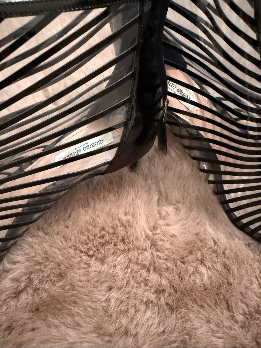 Giorgio Armani Black Striped Patent Leather Transparent Pointed-Toe Women's Boot - Picture 3 of 12
